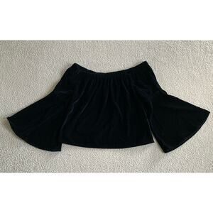 Crushed Velvet Top Small Flared Bell Sleeve Off the Shoulder Black Goth Witchy